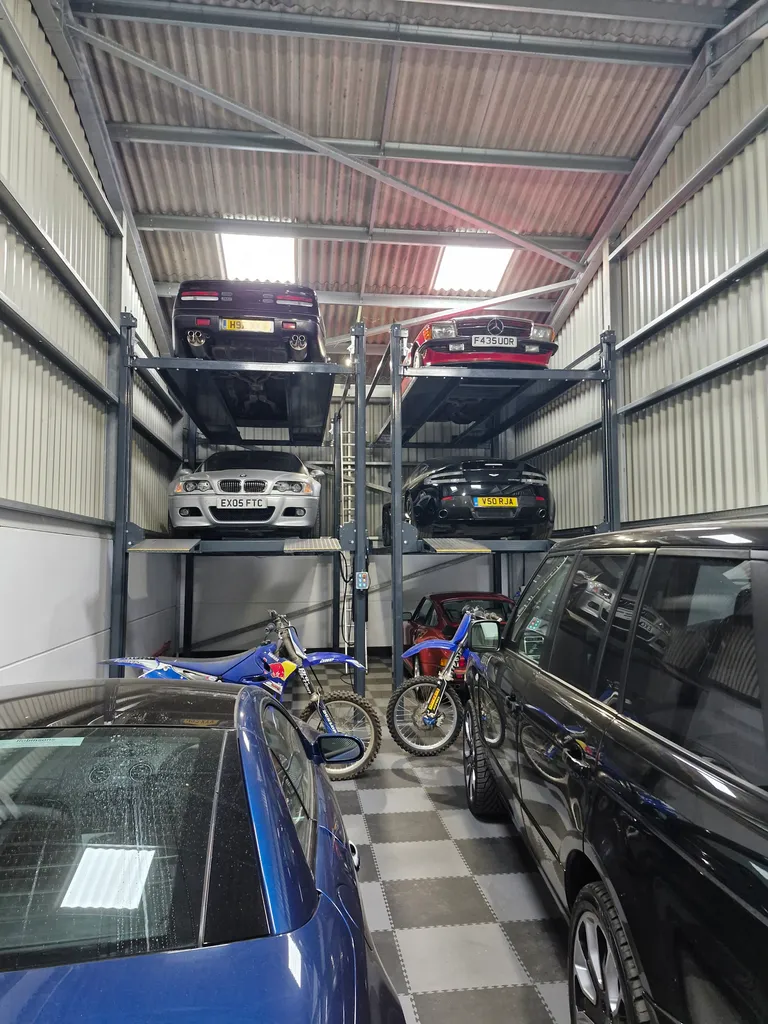 Strongman Lifts - Bewdley triple tall parking lift in private garage