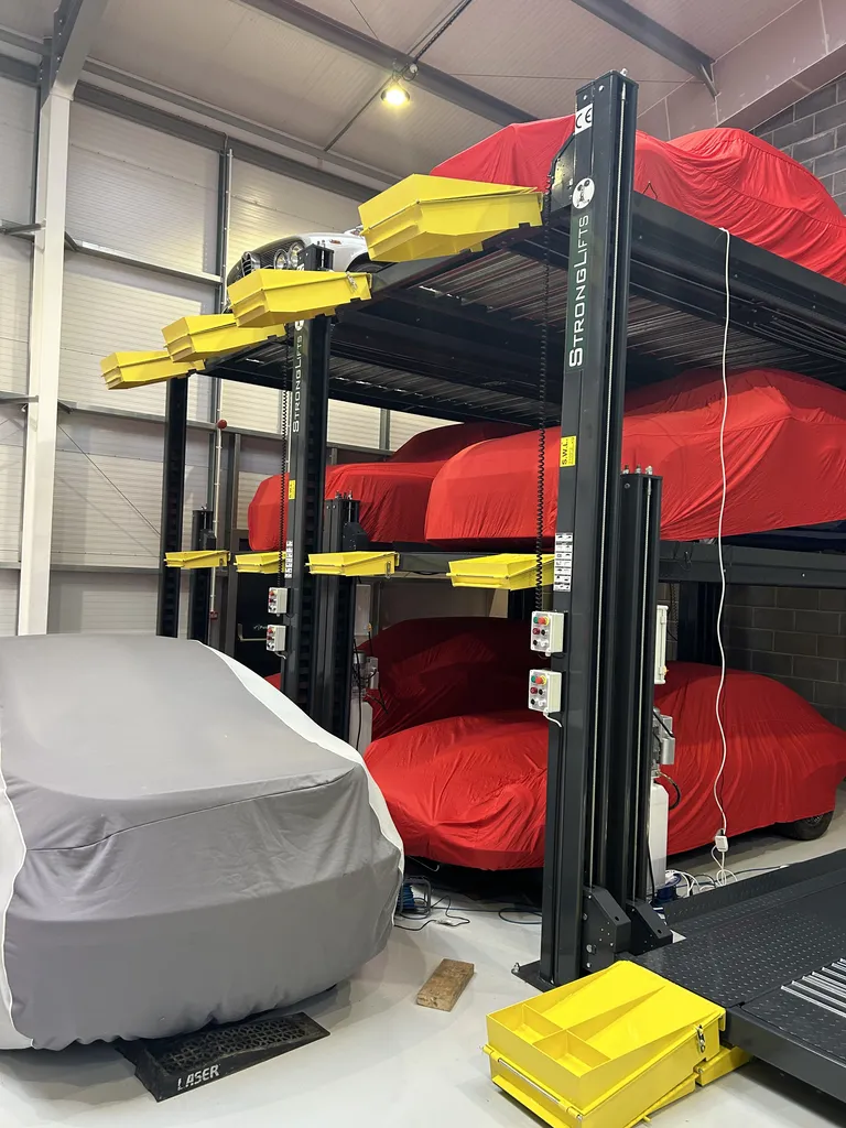 Strongman Lifts - Bewdley parking triple stacking lifts utilised in a car storage facility