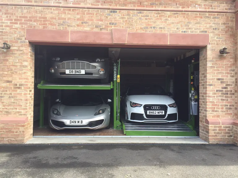 Strongman Lifts - Dean car parking lift doubling car storage capacity